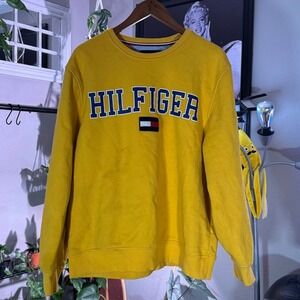 Tommy‎ Hilfiger Yellow Crewneck Sweatshirt Spell Out Pullover Top XL